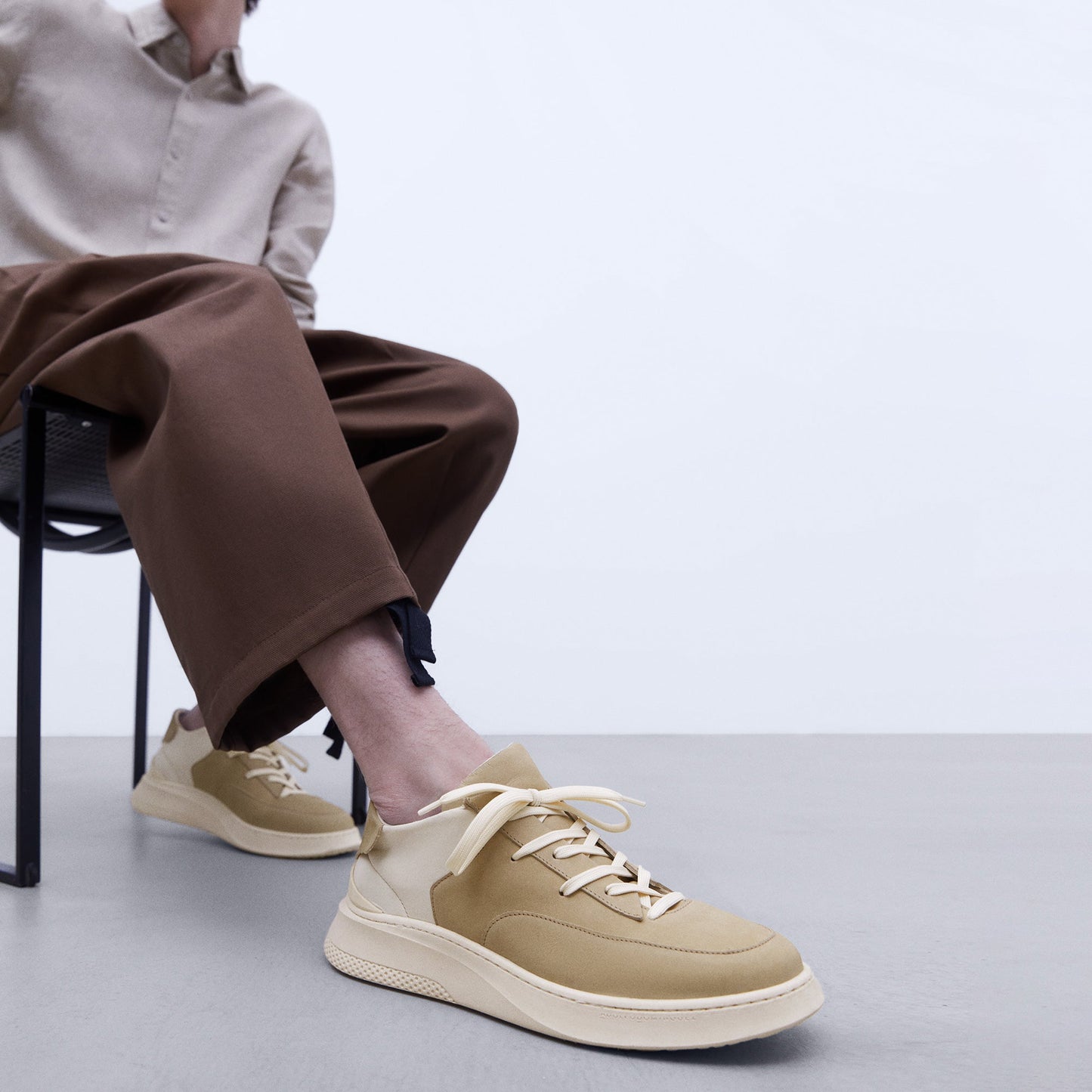 Stone/Ecru Leather Neoprene Sneaker