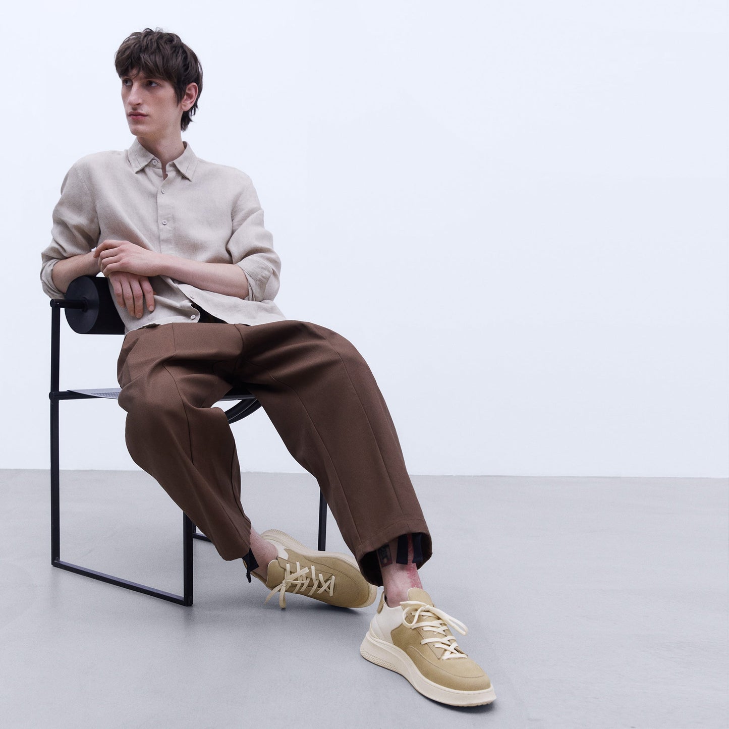 Stone/Ecru Leather Neoprene Sneaker