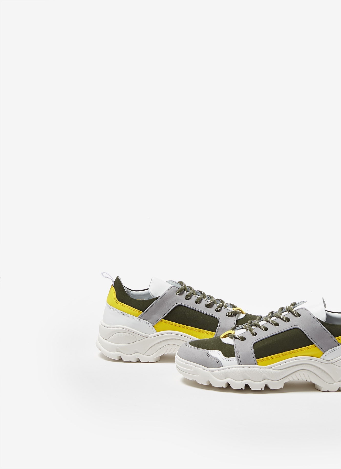 Grey/Green Track Sole Sneakers