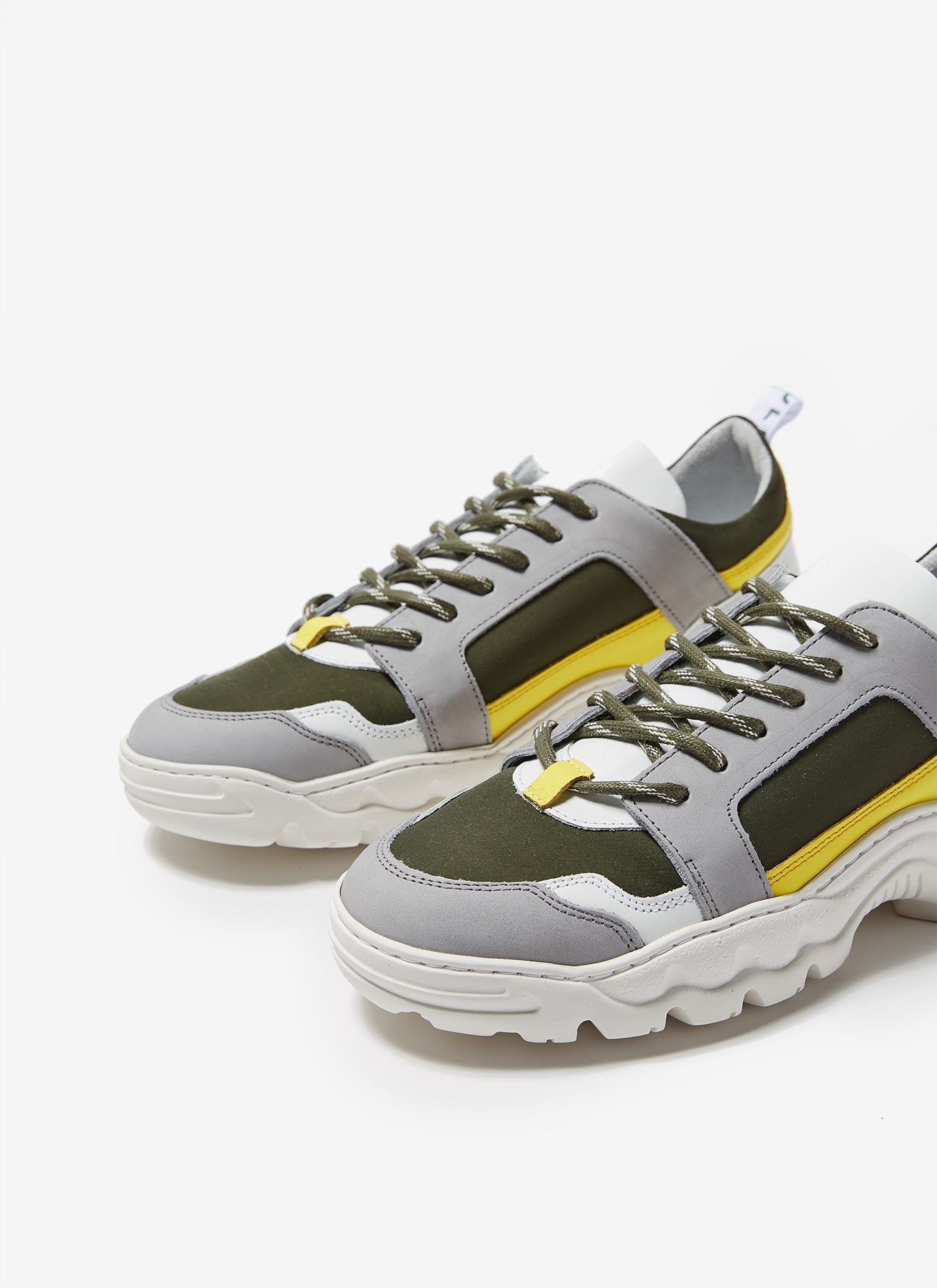 Grey/Green Track Sole Sneakers