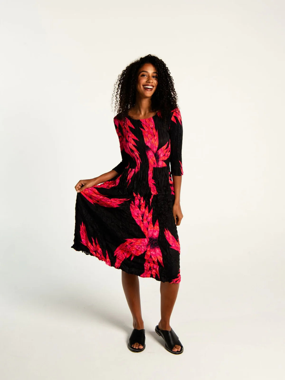 Alquema | 3/4 Sleeve Smash Pocket Dress / Pink Night Dragon