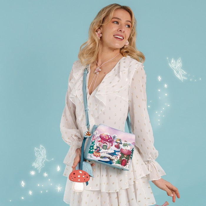Vendula London Fairy Village Paige Bag – model wearing it crossbody