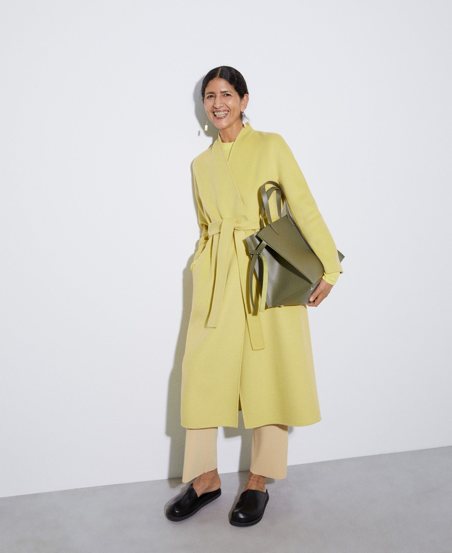 Lemon Yellow Double Face Wool V-Neckline Coat