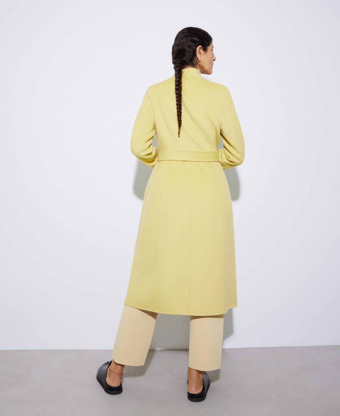 Lemon Yellow Double Face Wool V-Neckline Coat