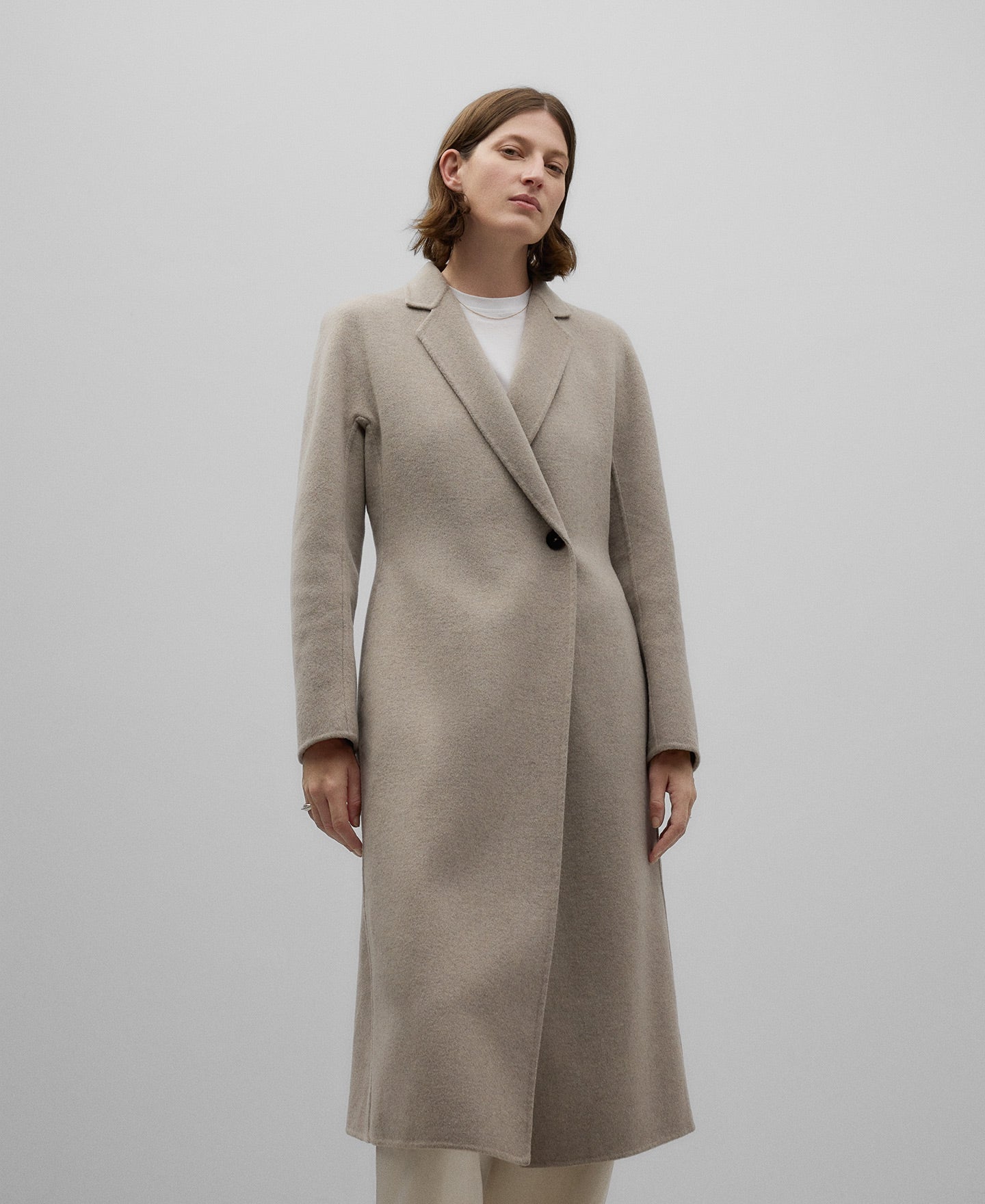 Merino Wool Blend Tailored Coat for Women in Natural