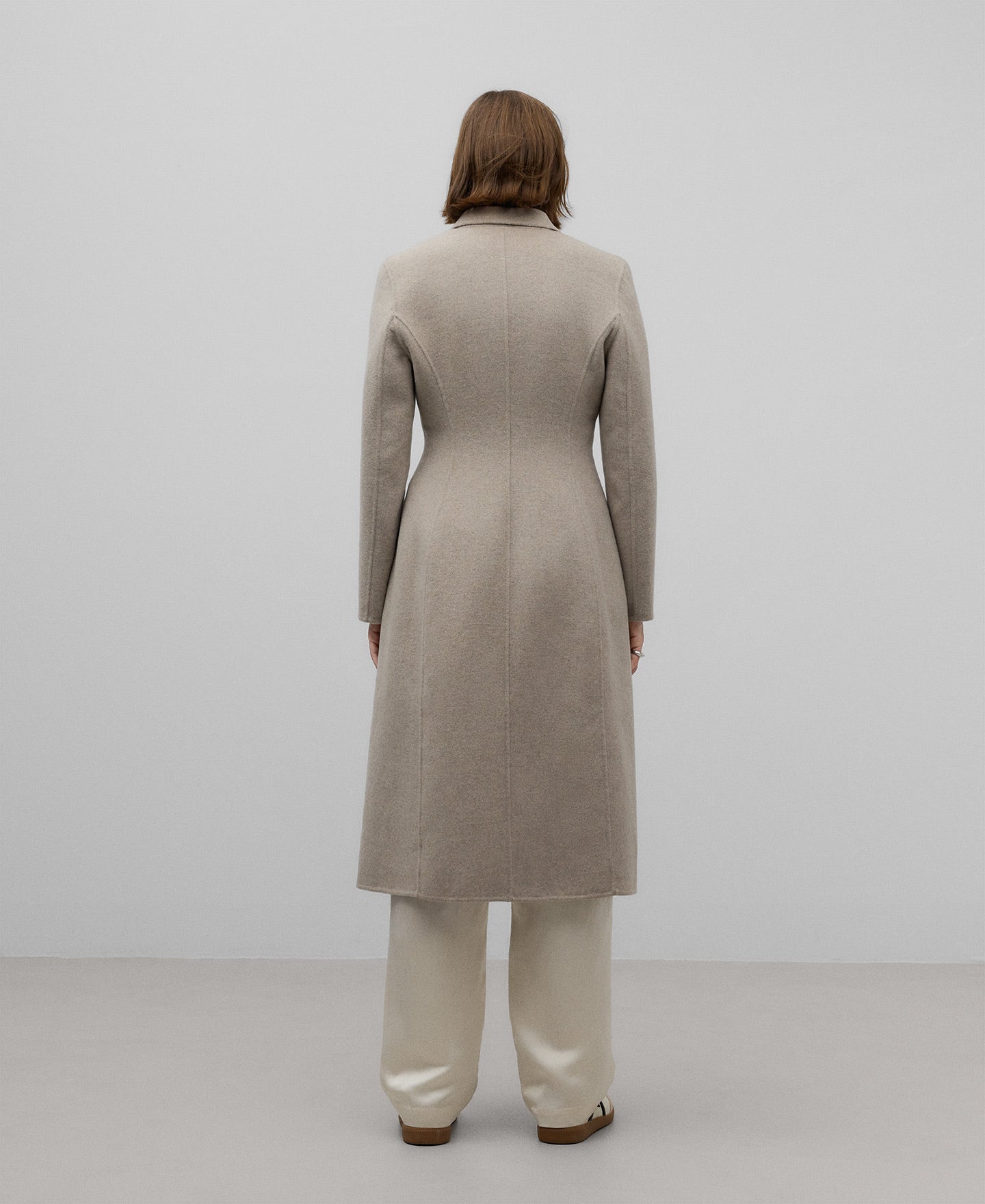 Merino Wool Blend Tailored Coat for Women in Natural