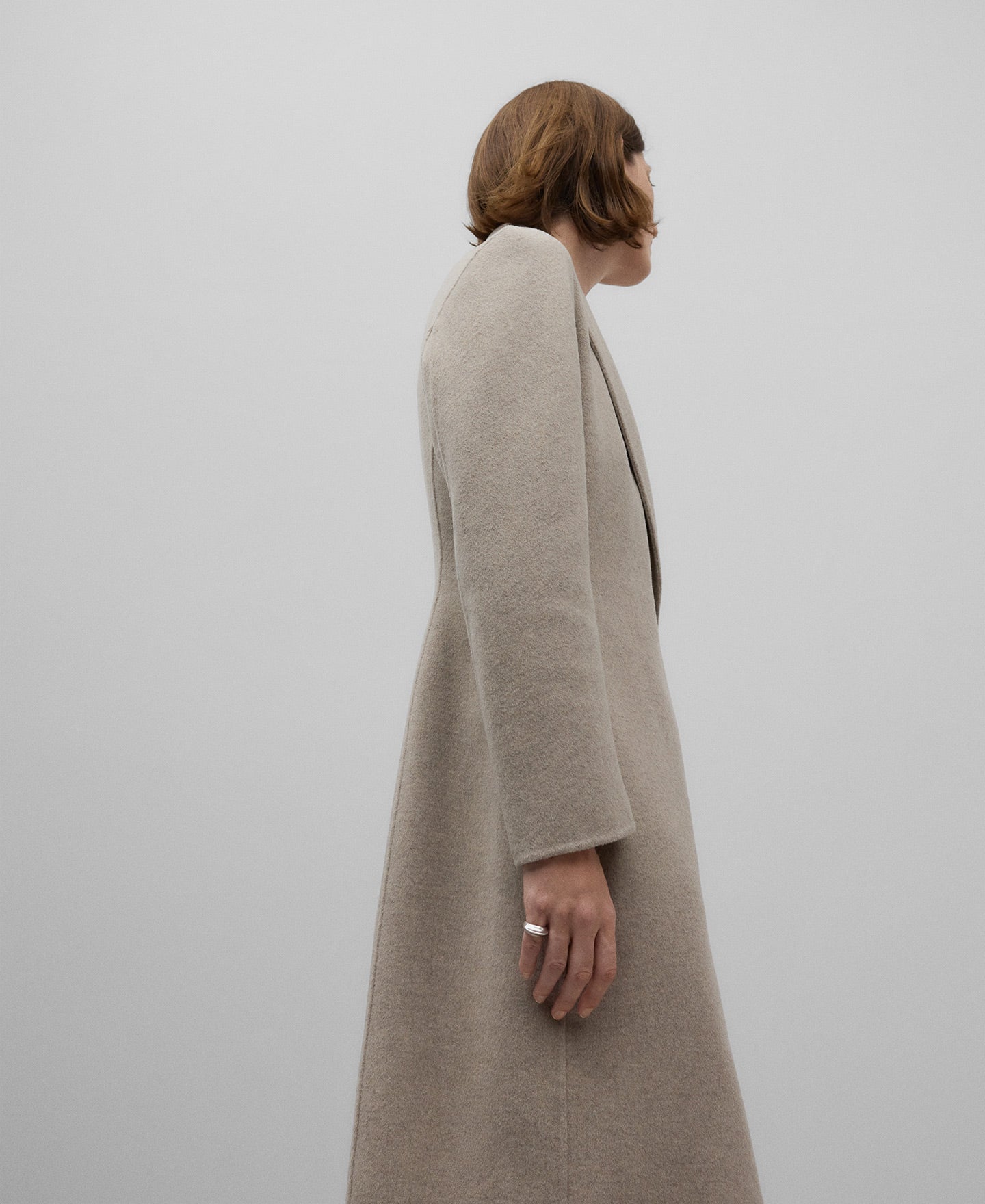 Merino Wool Blend Tailored Coat for Women in Natural