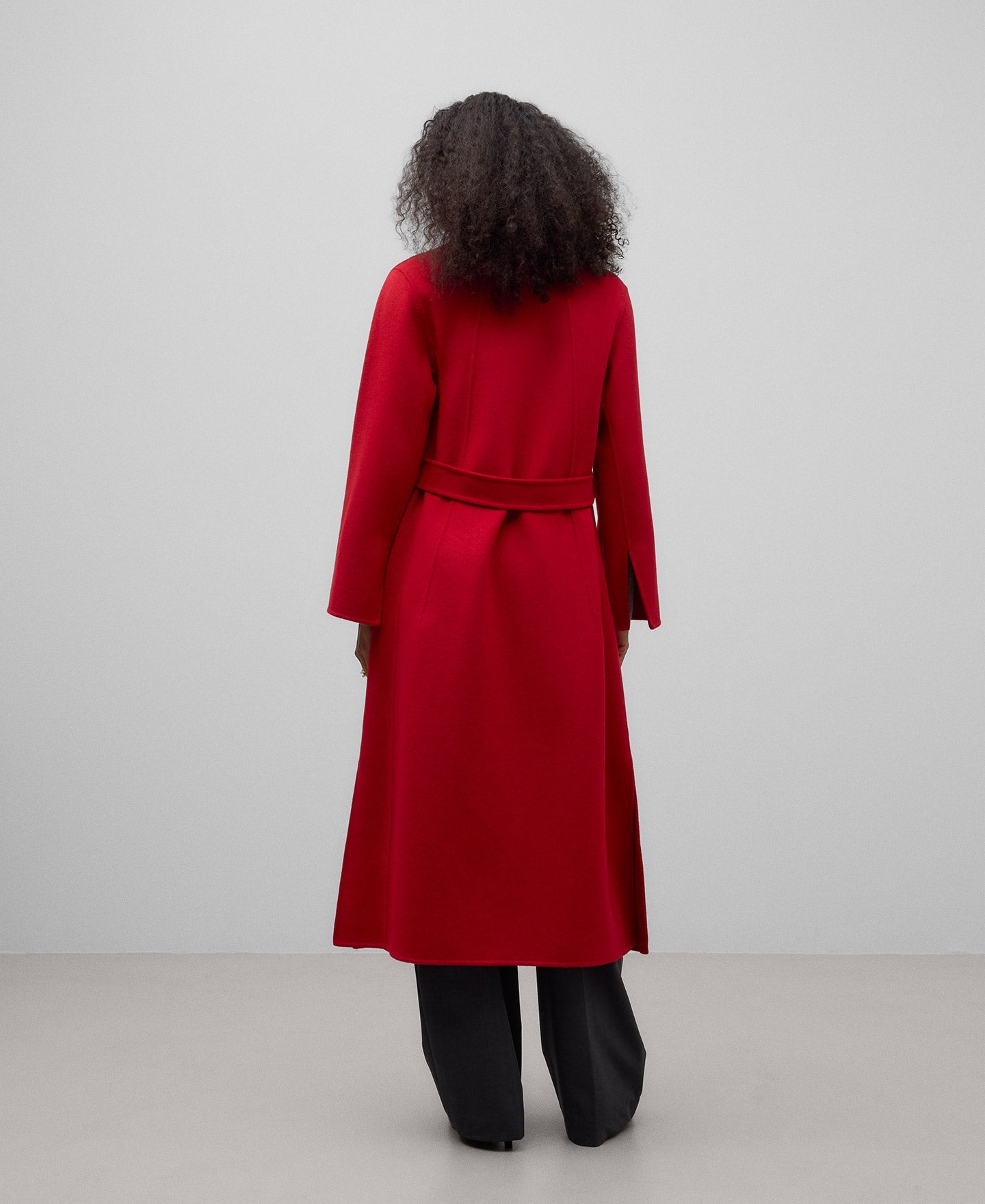 Belted Merino Wool Blend Coat in Red