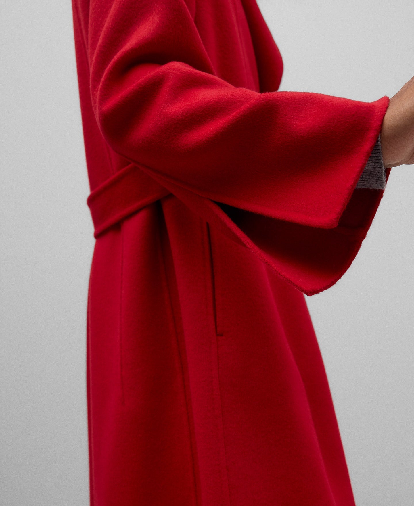 Belted Merino Wool Blend Coat in Red