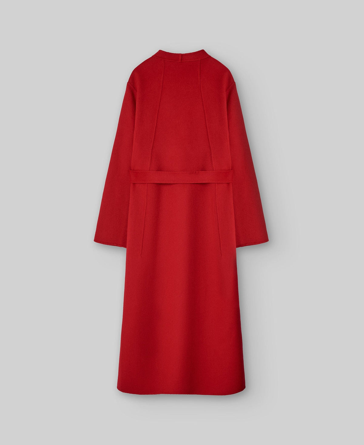 Belted Merino Wool Blend Coat in Red