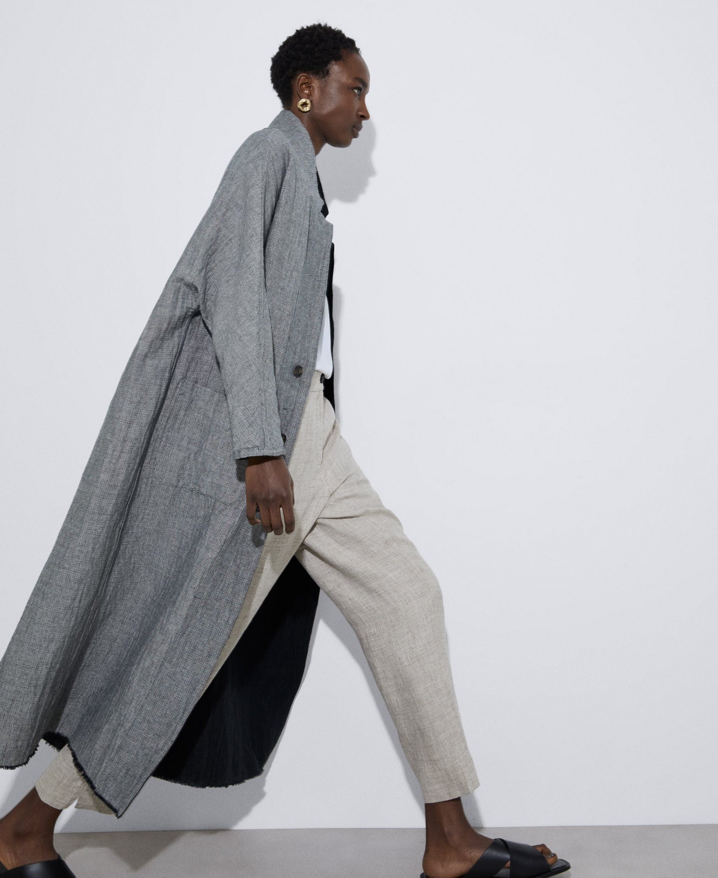 Grey Coat In Cotton And Linen