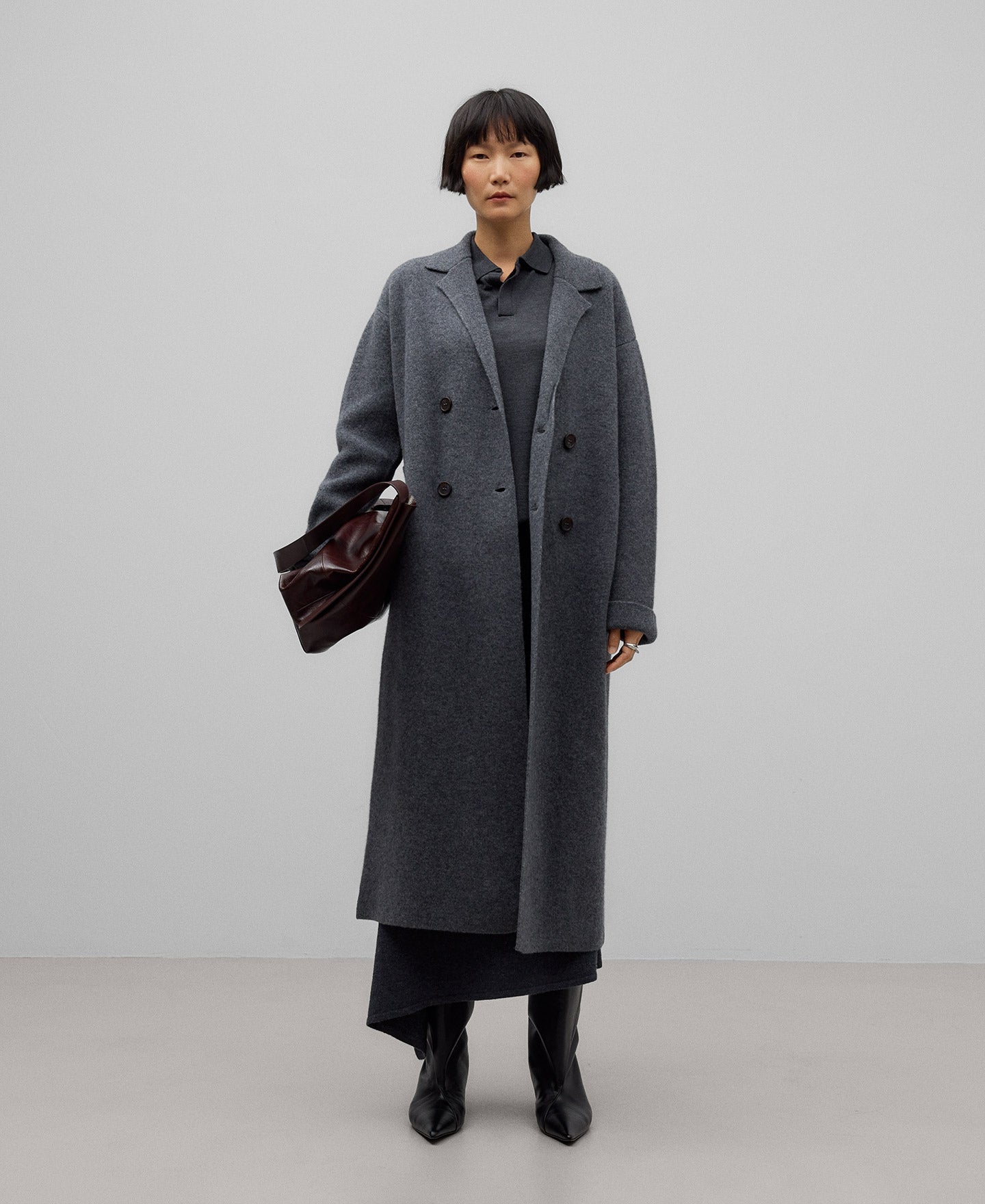 Melange Grey Wool Coat for Women