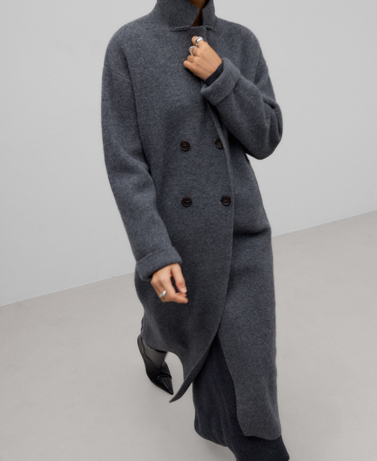Melange Grey Wool Coat for Women