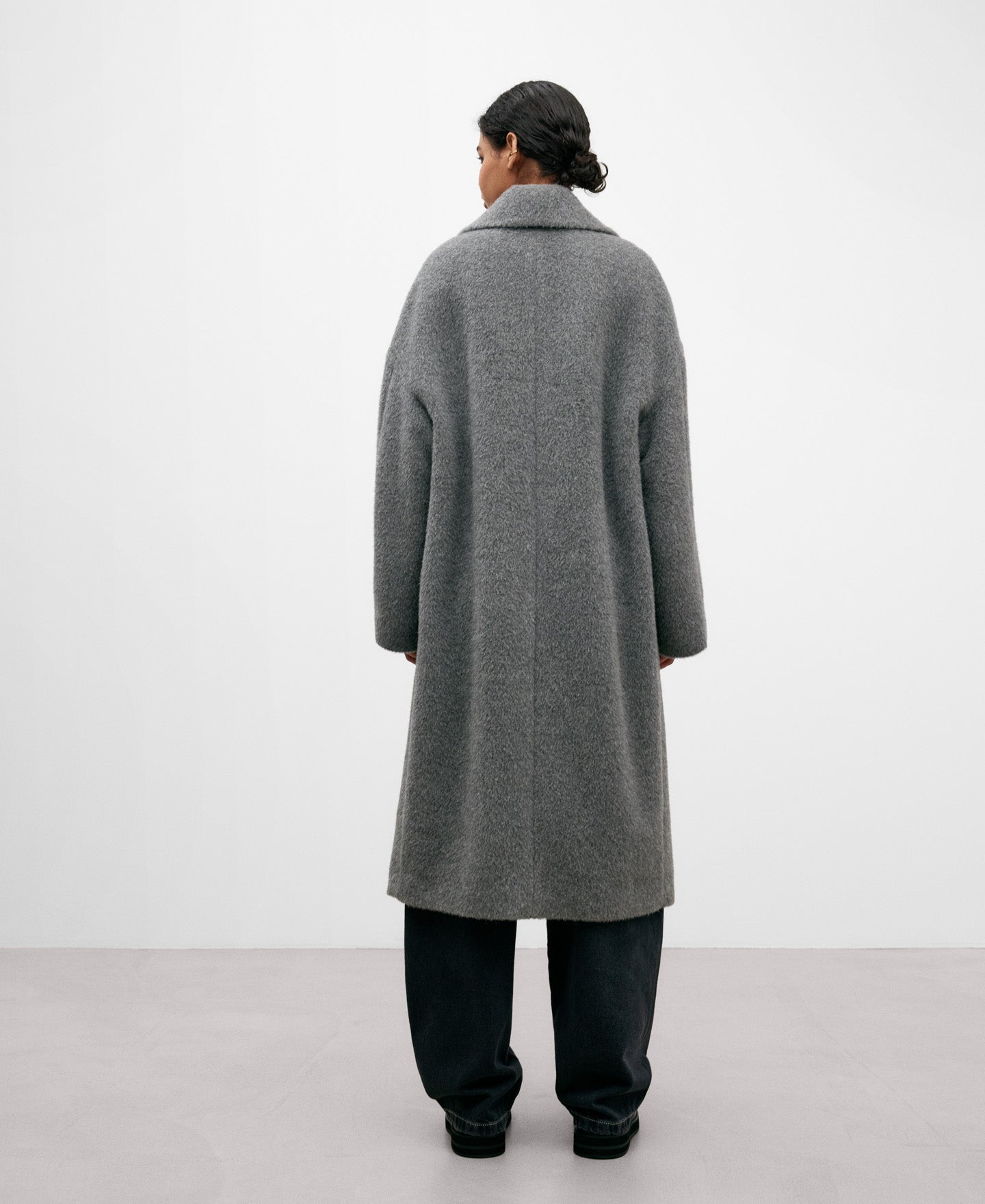Grey Alpaca Woven Coat For Women