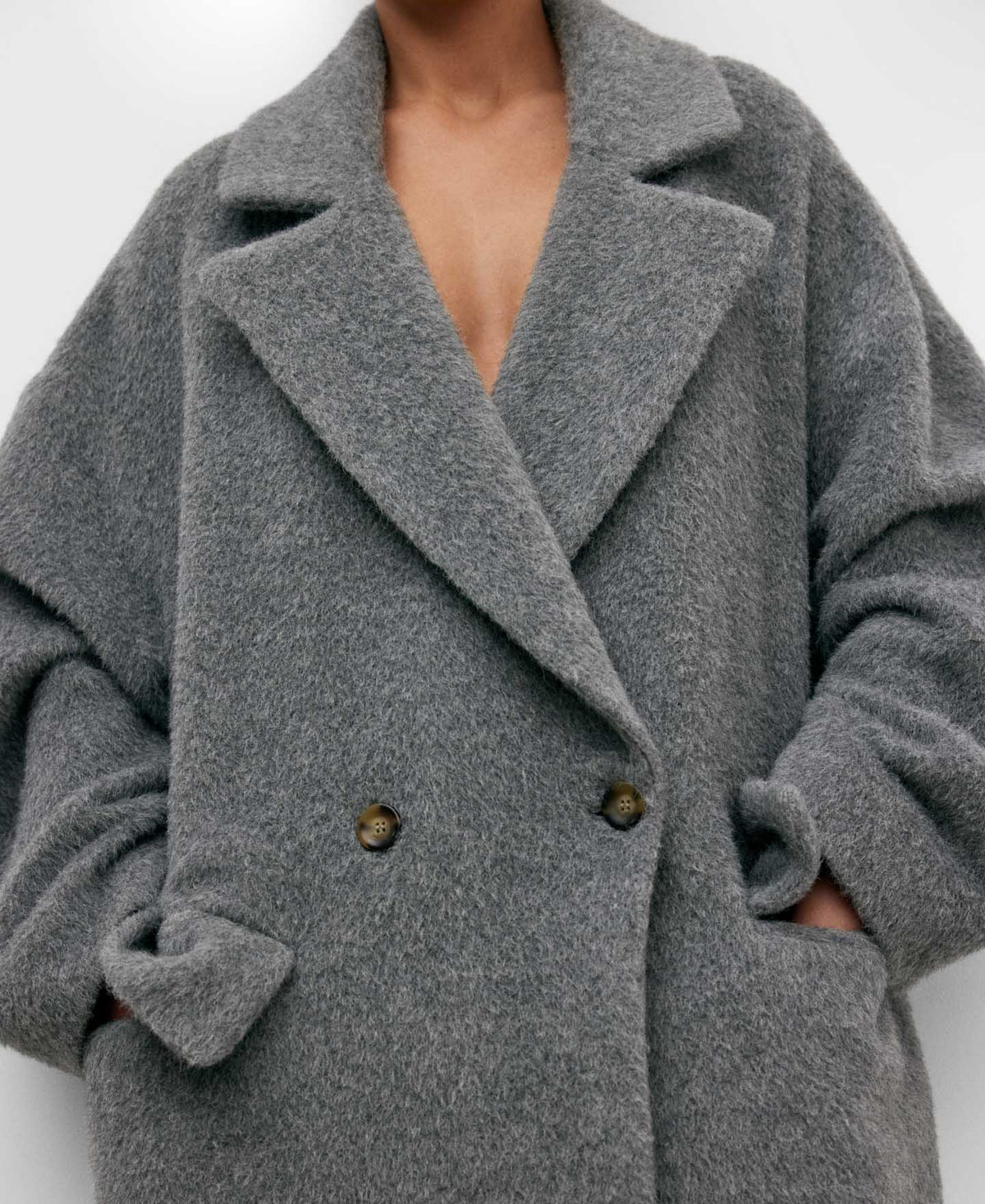 Grey Alpaca Woven Coat For Women