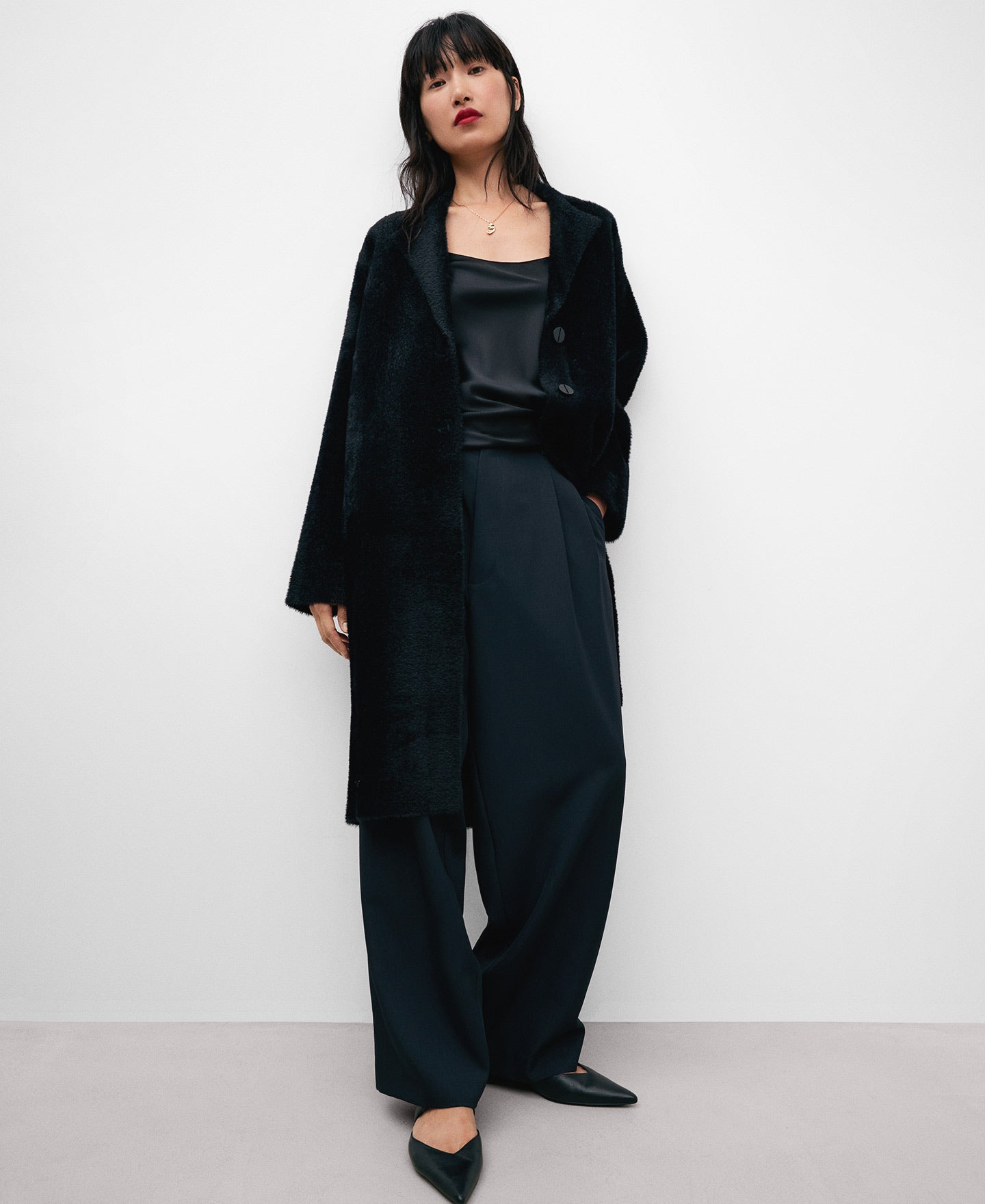 Black Long Nylon  Coat For Women