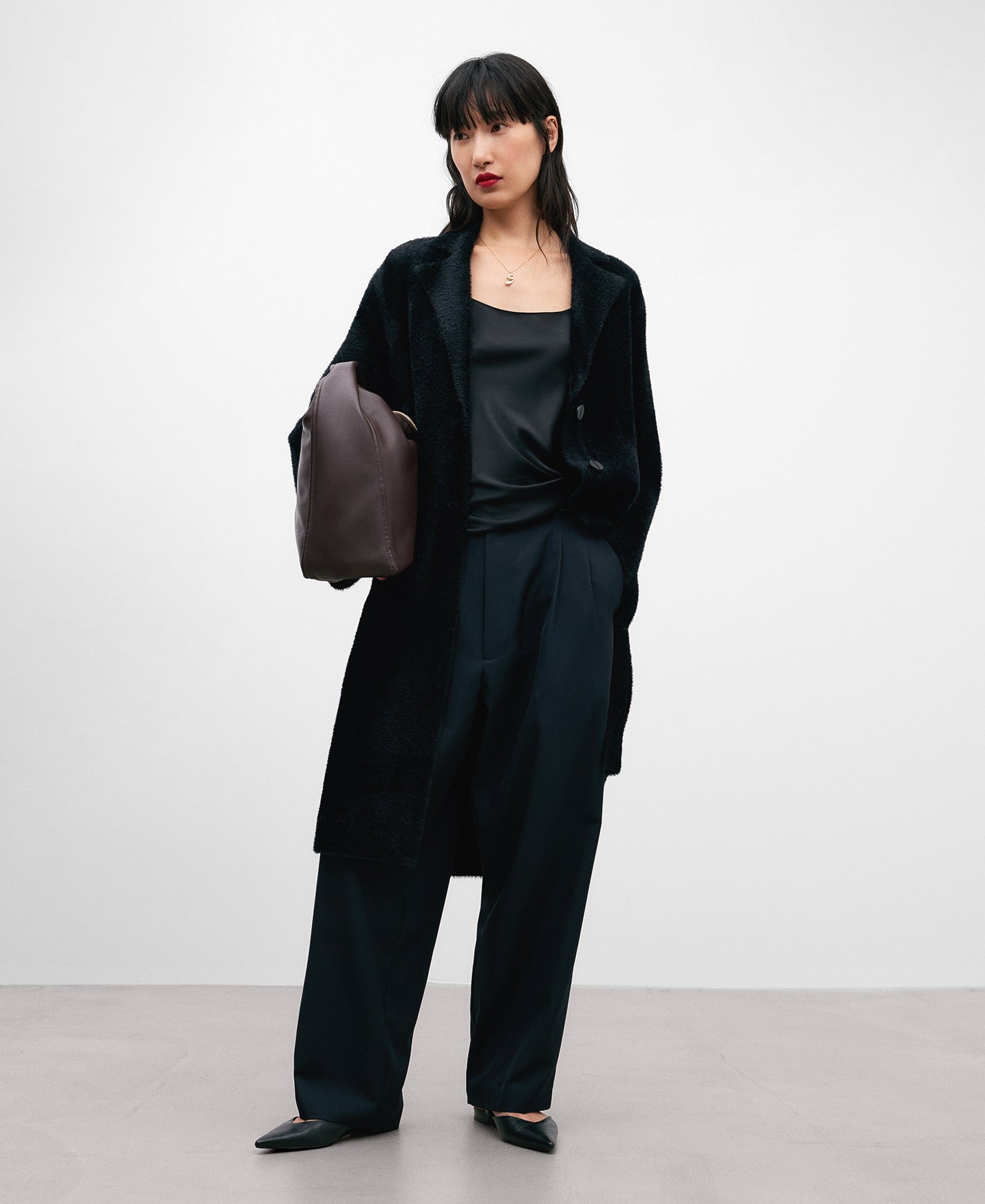 Black Long Nylon  Coat For Women