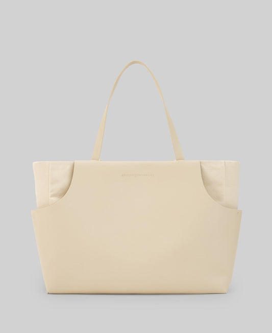 Double material maxi bag woman in light cream