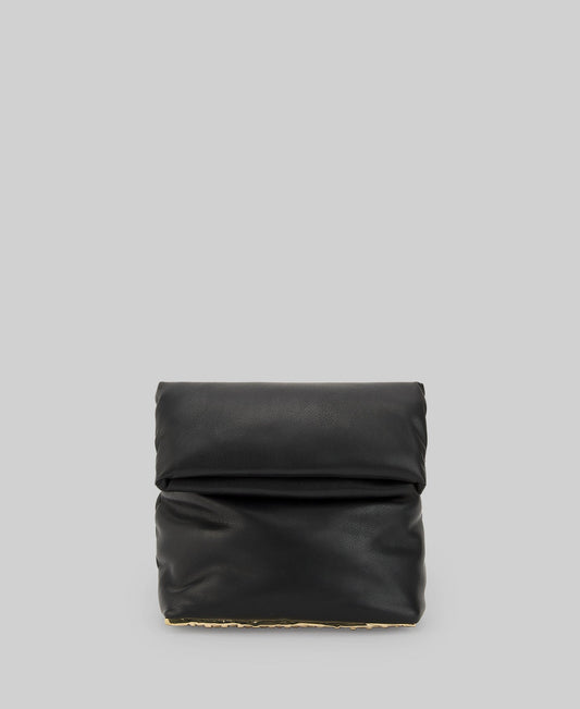 Quilted clutch with metallic base woman in black