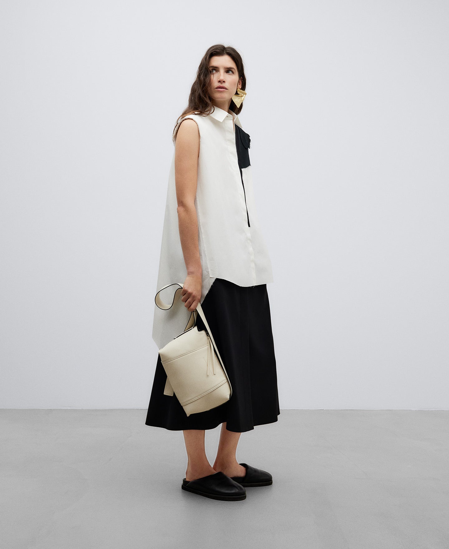 Off White Medium Leather-Non-Leather Crossbody