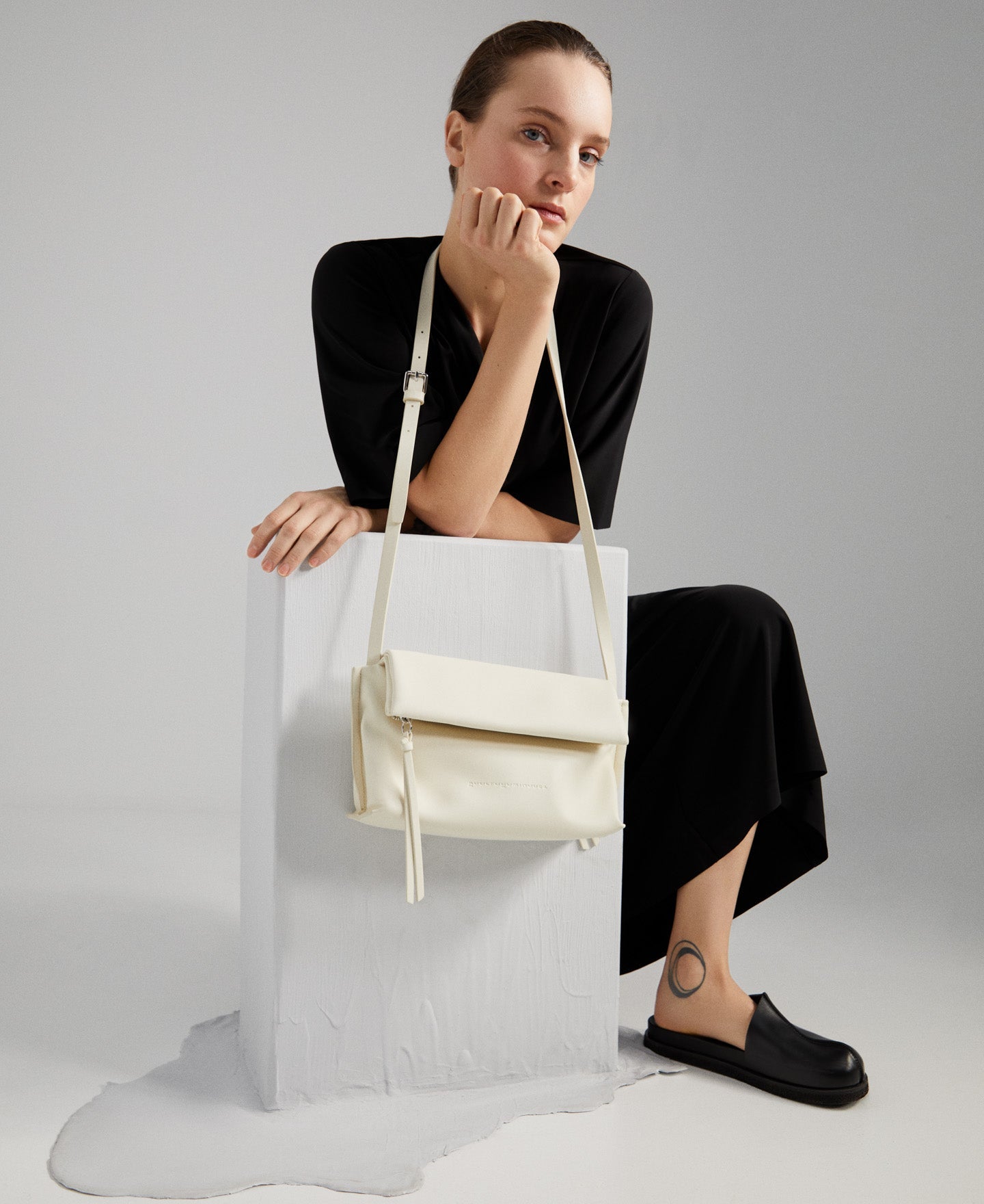 Recycled Polyurethane Small Shoulder Bag In Off White