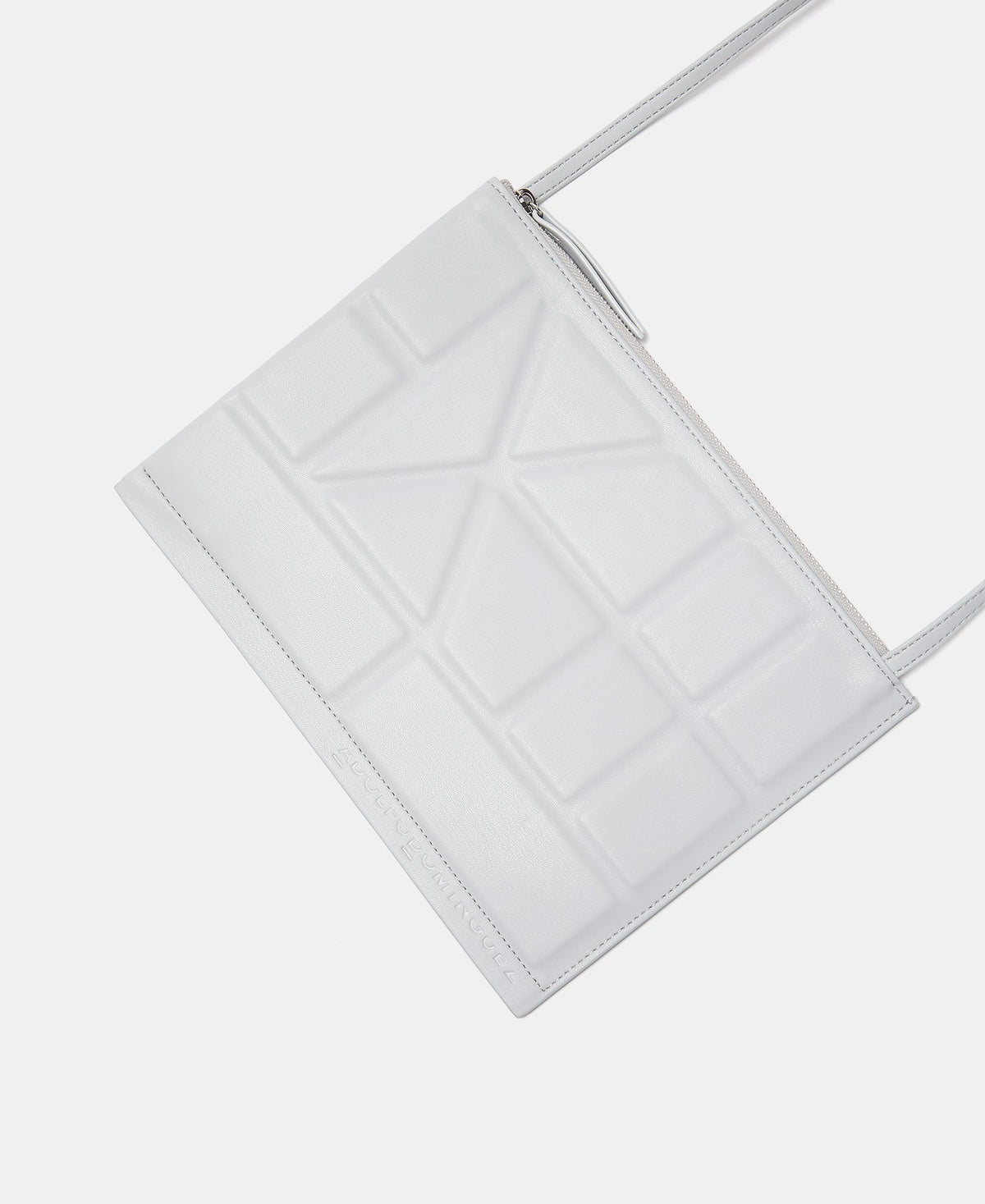 Grey Flat Crossbody Bag With Geometric Lines