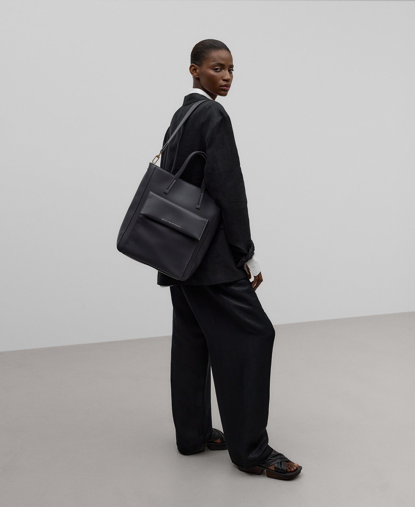 Large recycled polyester shopper woman in grey/black
