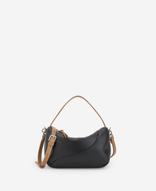 Black/Camel Semigrain Texture Mini Bowling Bag