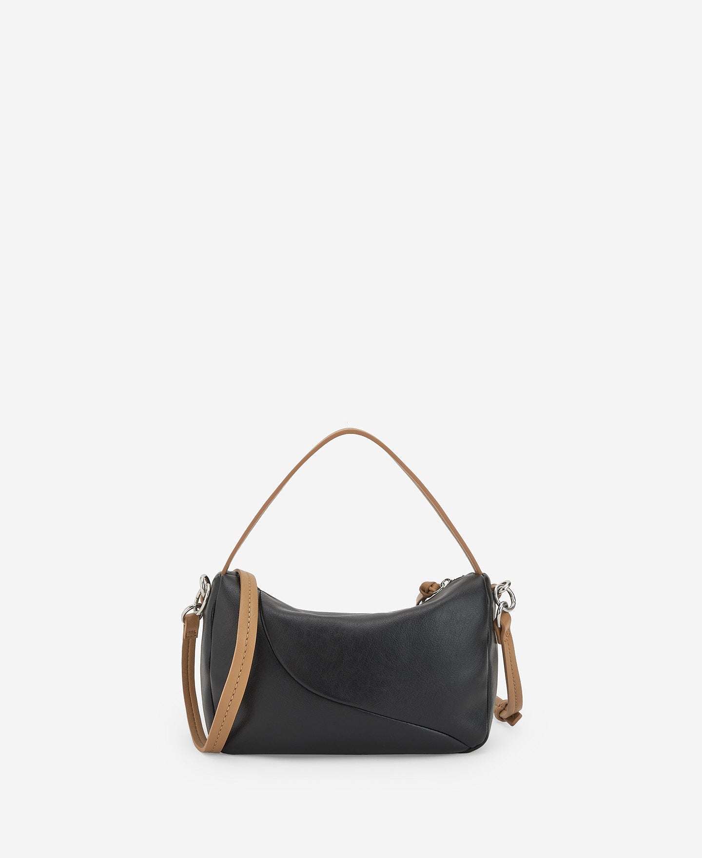 Black/Camel Semigrain Texture Mini Bowling Bag