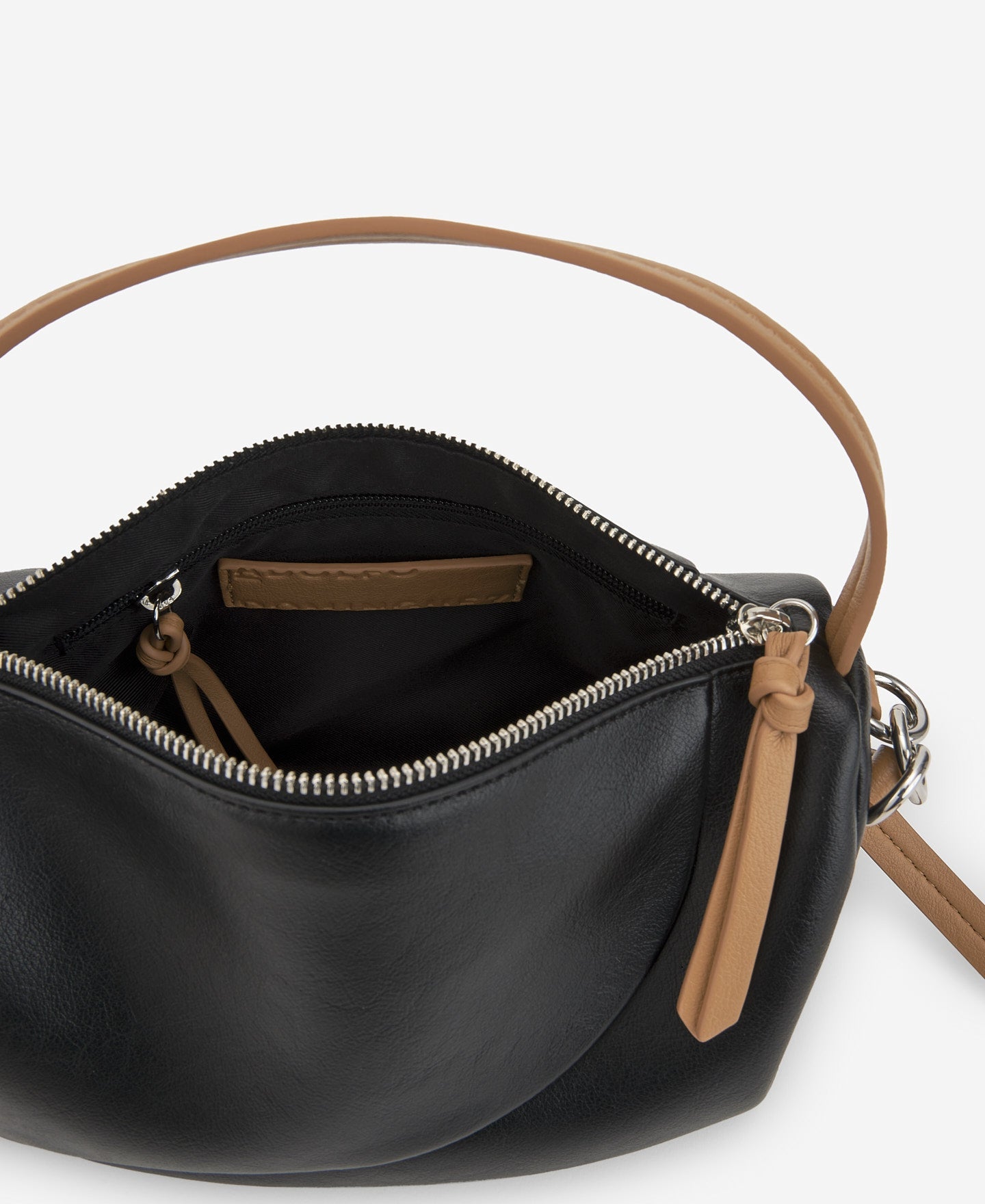 Black/Camel Semigrain Texture Mini Bowling Bag