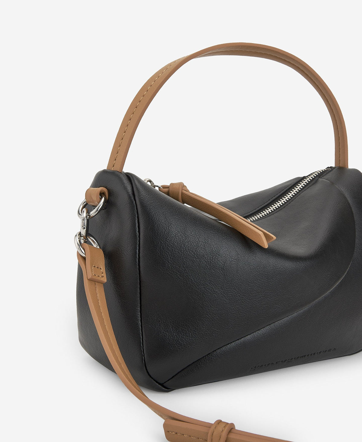 Black/Camel Semigrain Texture Mini Bowling Bag