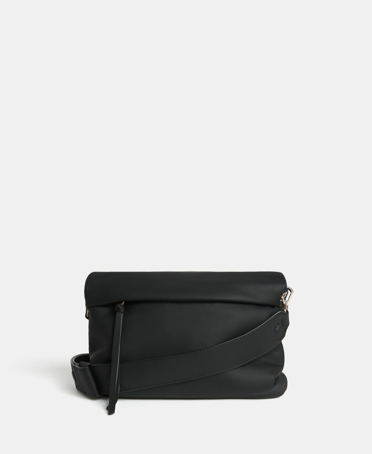 Black Recycled Polyester Pleated Messenger Bag