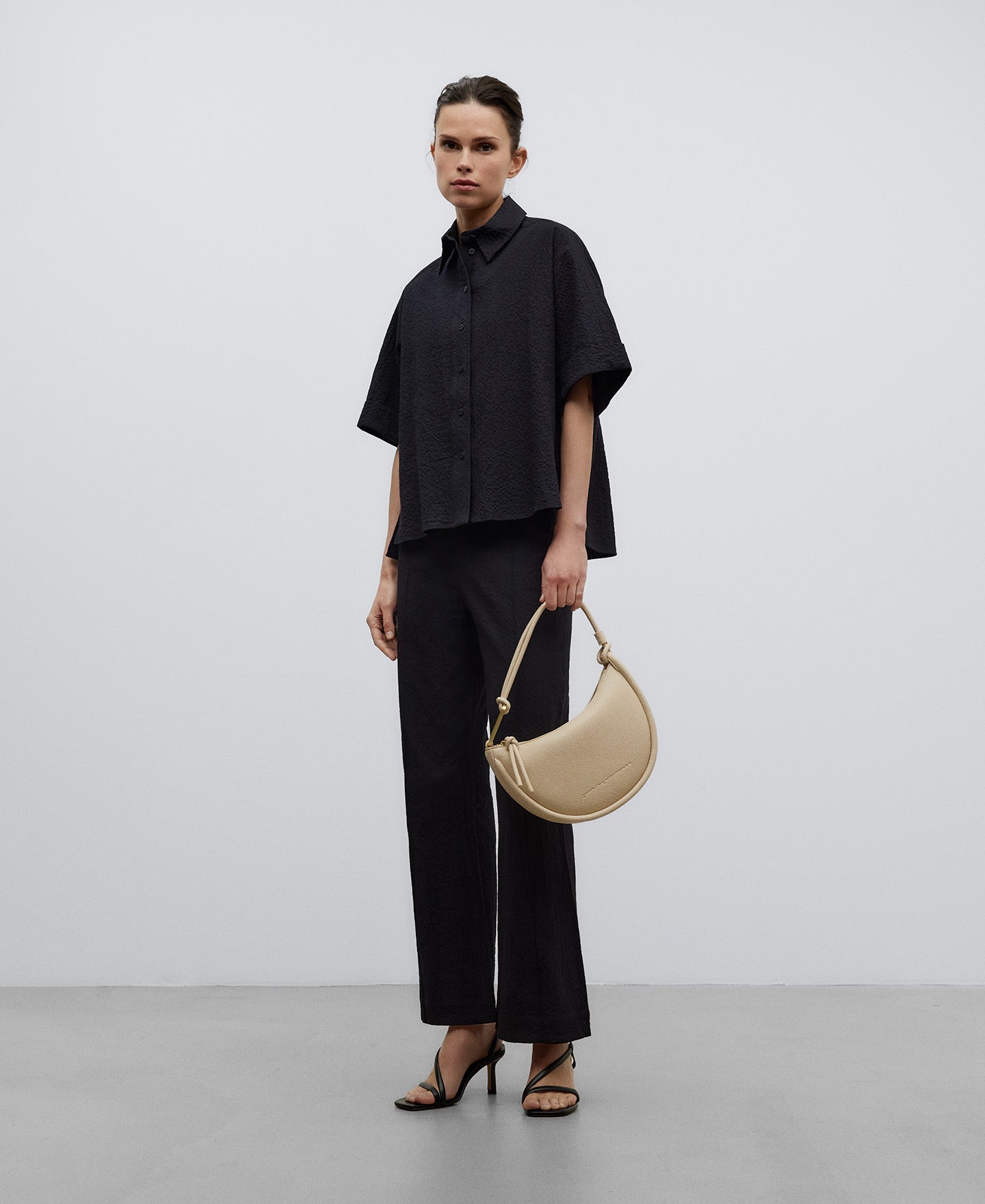 Light Cream Recycled Material Baguette Bag