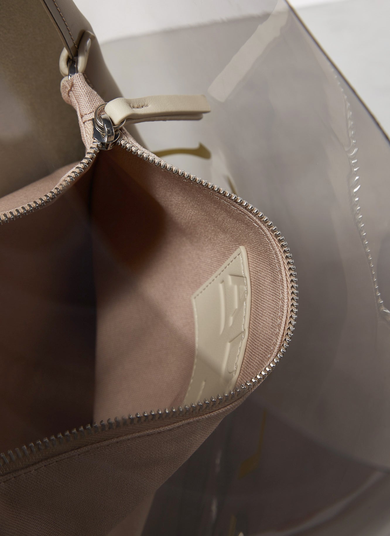 Nude Transparent Hobo Bag With Cotton Pouch