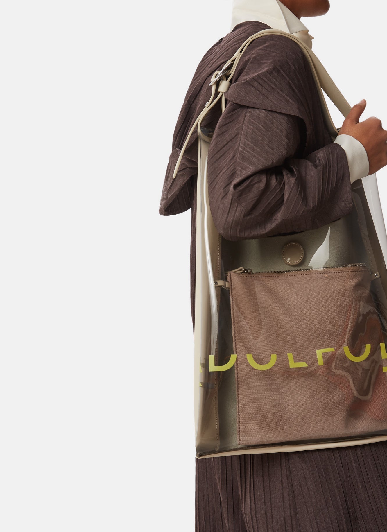 Nude Transparent Hobo Bag With Cotton Pouch