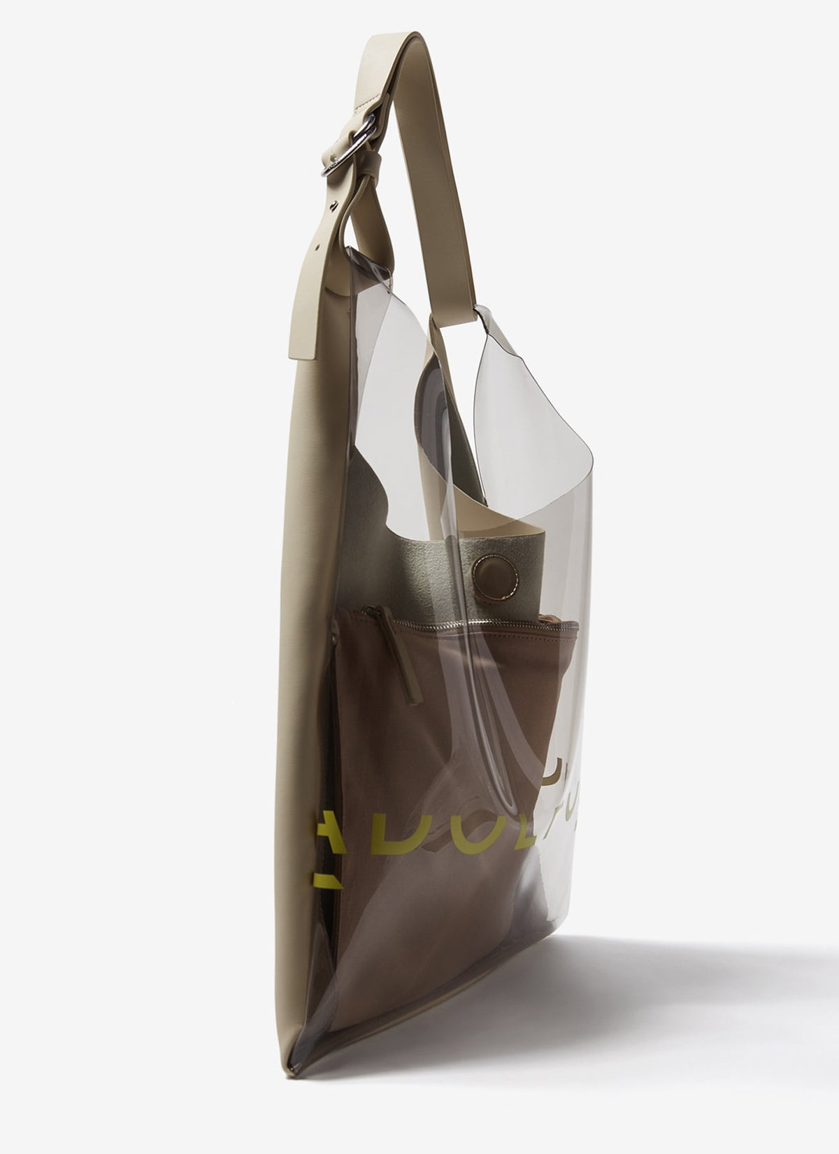 Nude Transparent Hobo Bag With Cotton Pouch