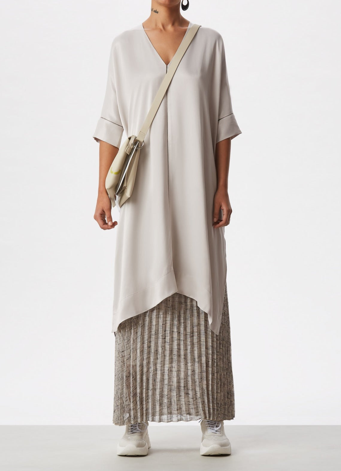 Beige Recycled material Accordion Crossbody Bag
