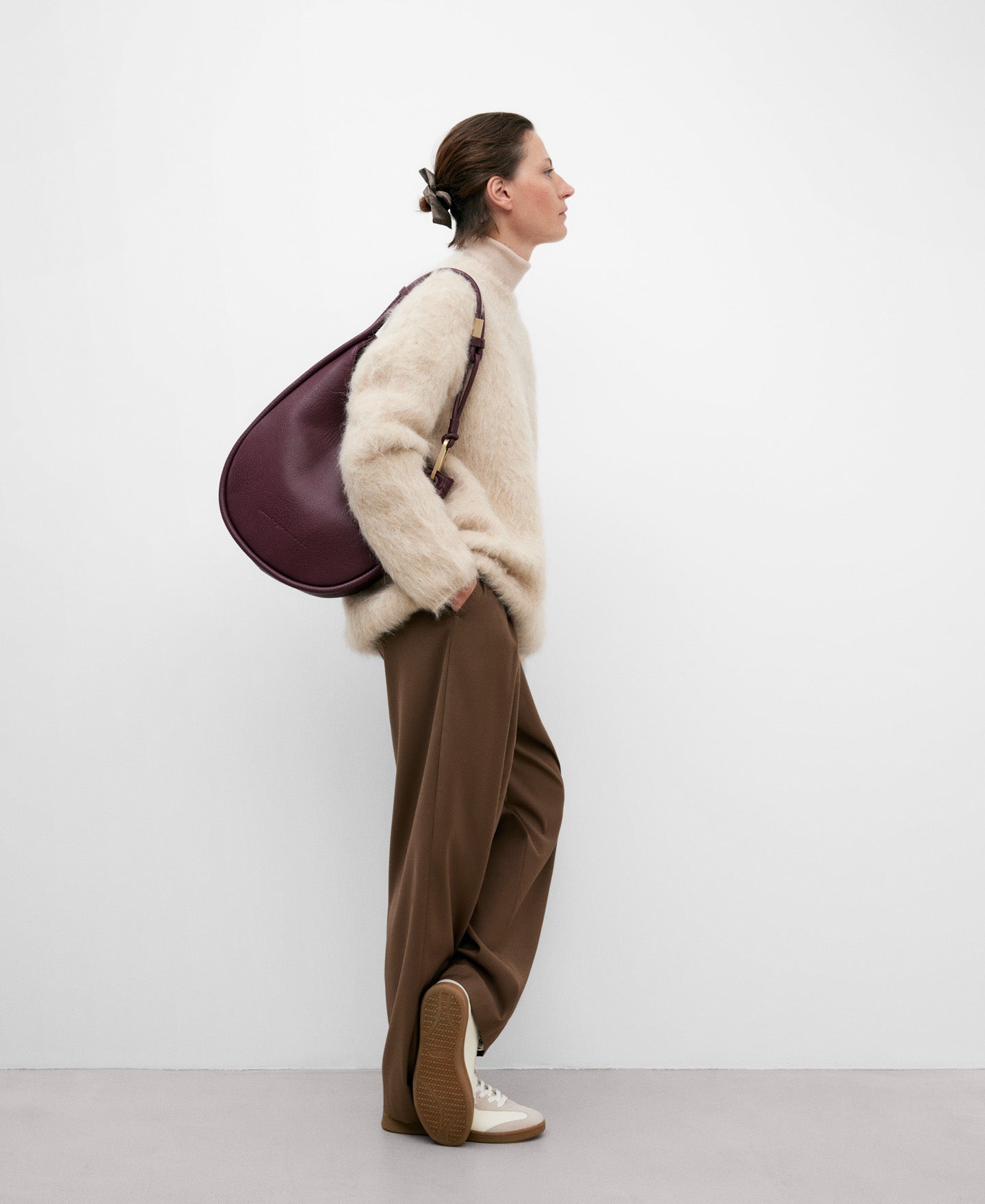 Maroon Recycled Material Hobo Bag For Women