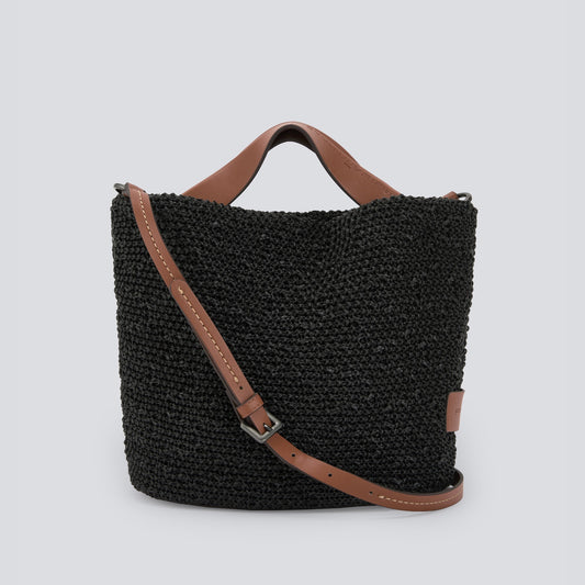Black Textured Braided Medium Bag