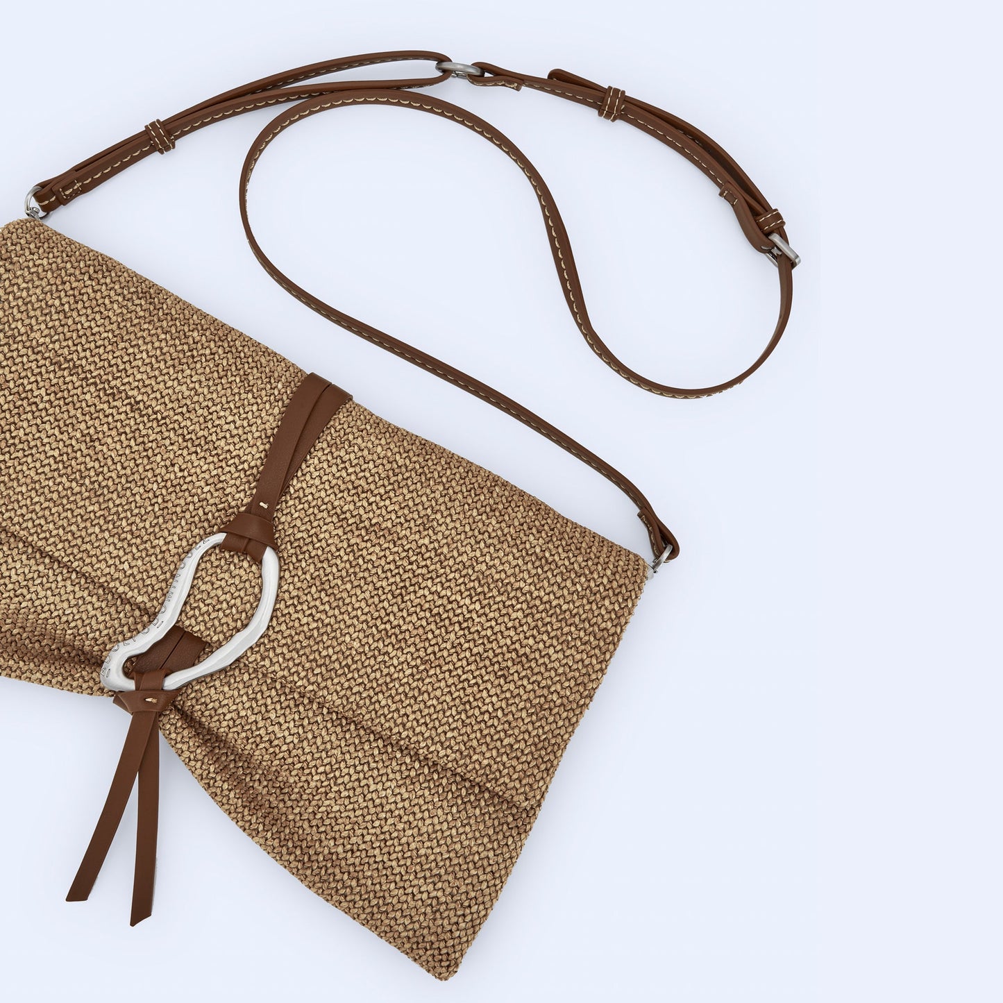 WhiteBraided Fabric Handbag