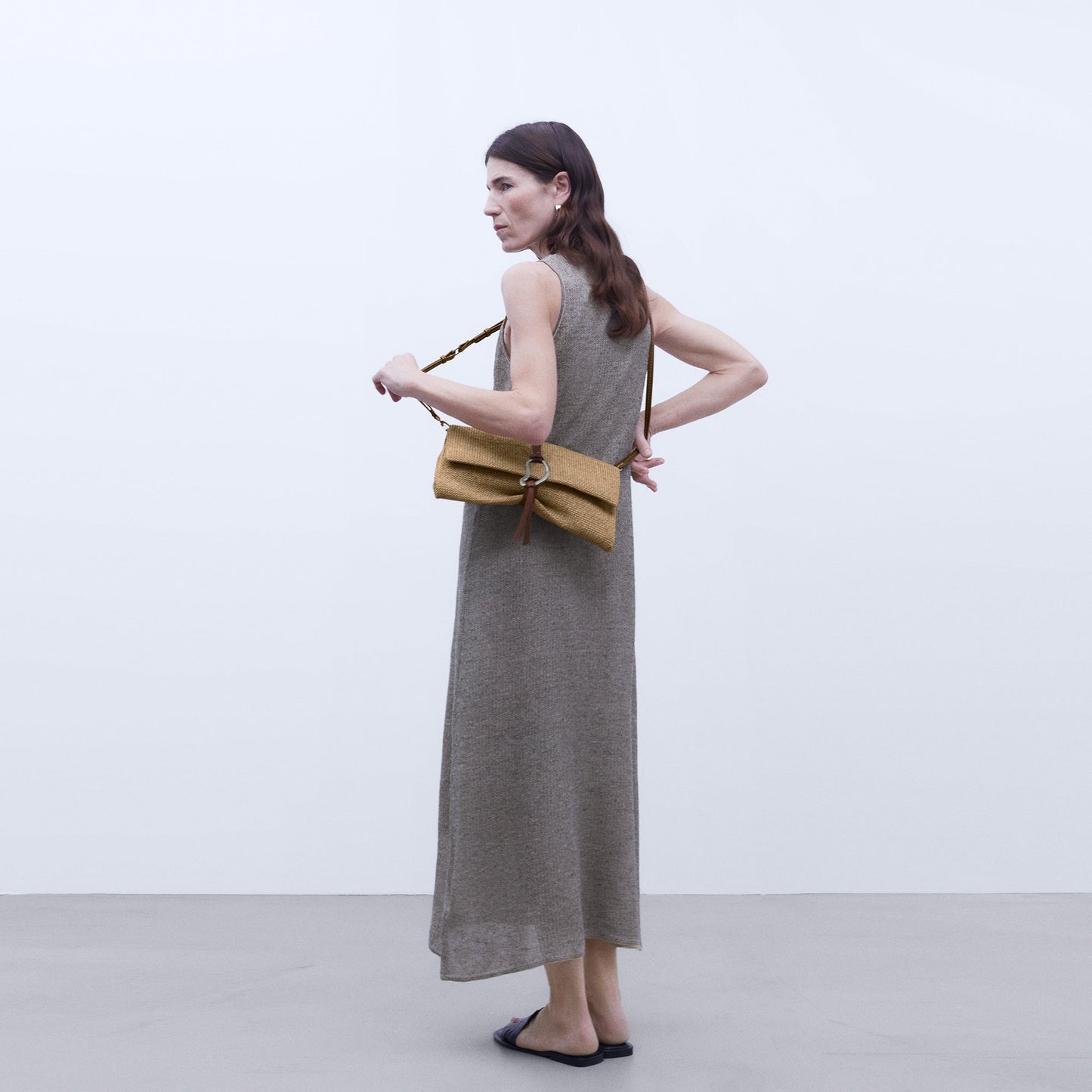 WhiteBraided Fabric Handbag