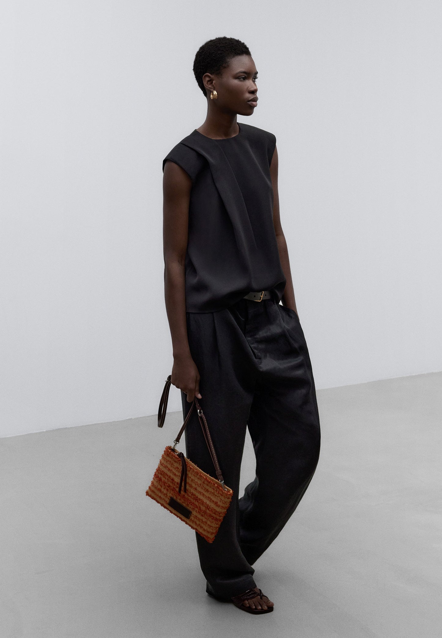 Orange Textured Braided Crossbody