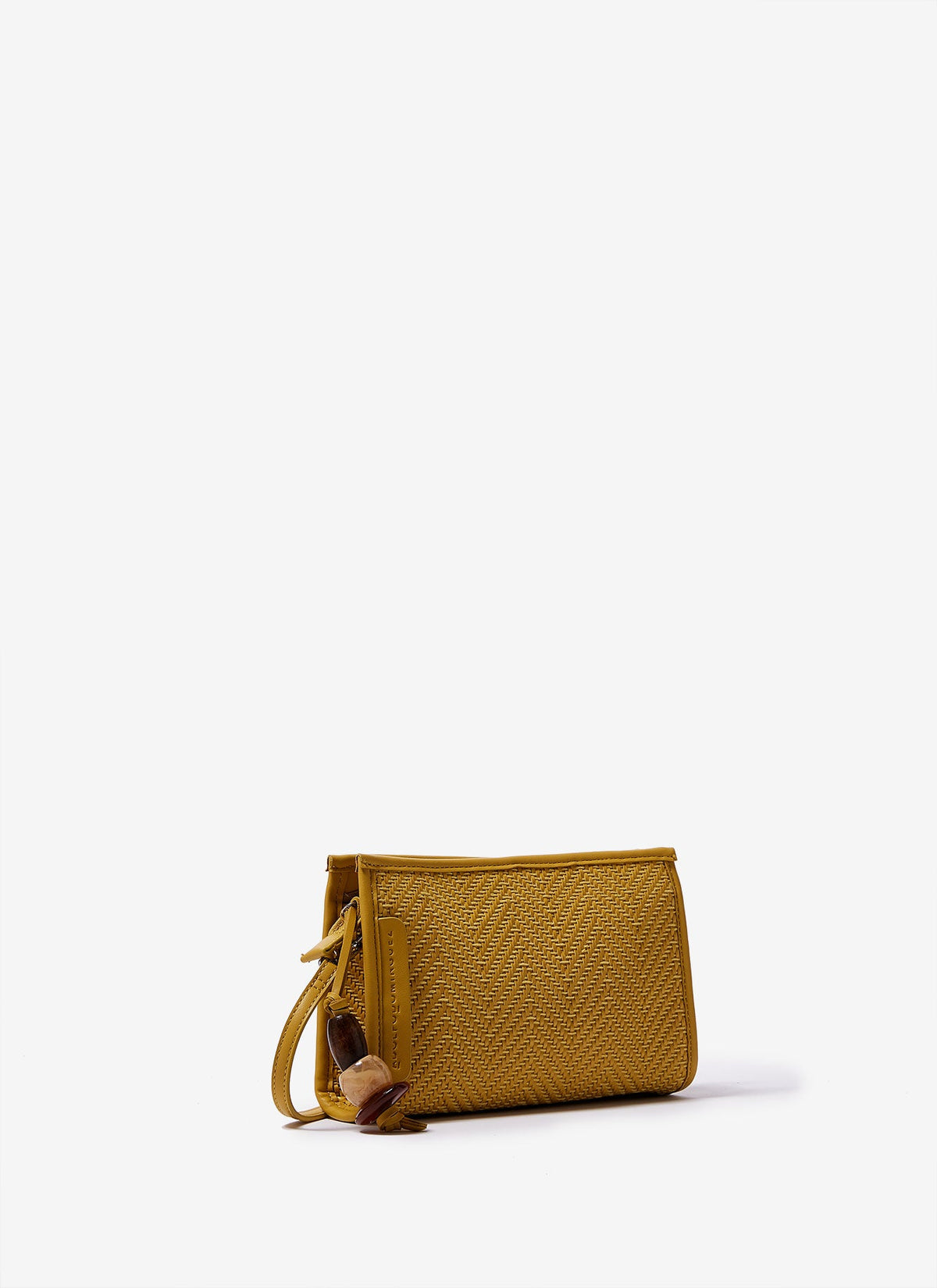 Yellow Mini Crossbody Bag With Raffia Finish