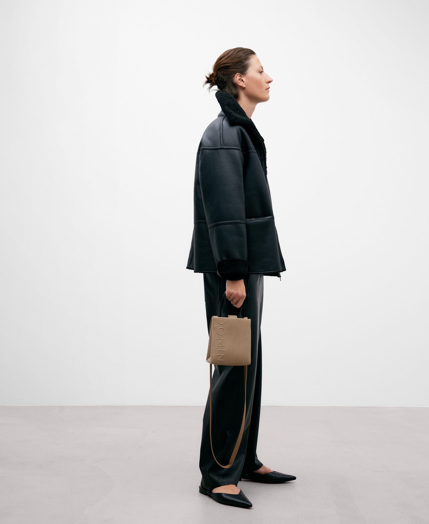 Small Taupe Shopper Bag For Women