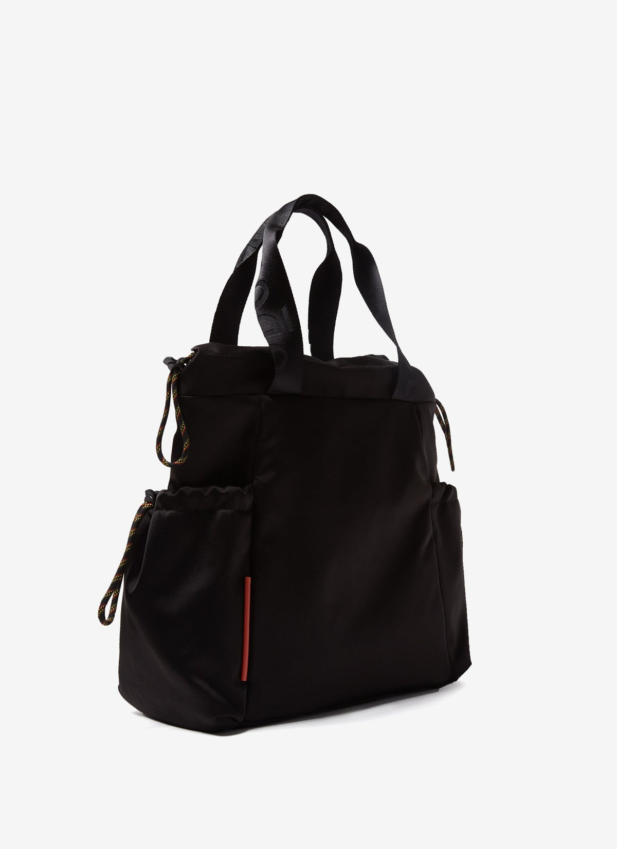 Black Nylon Shopper Bag With Logoed Straps