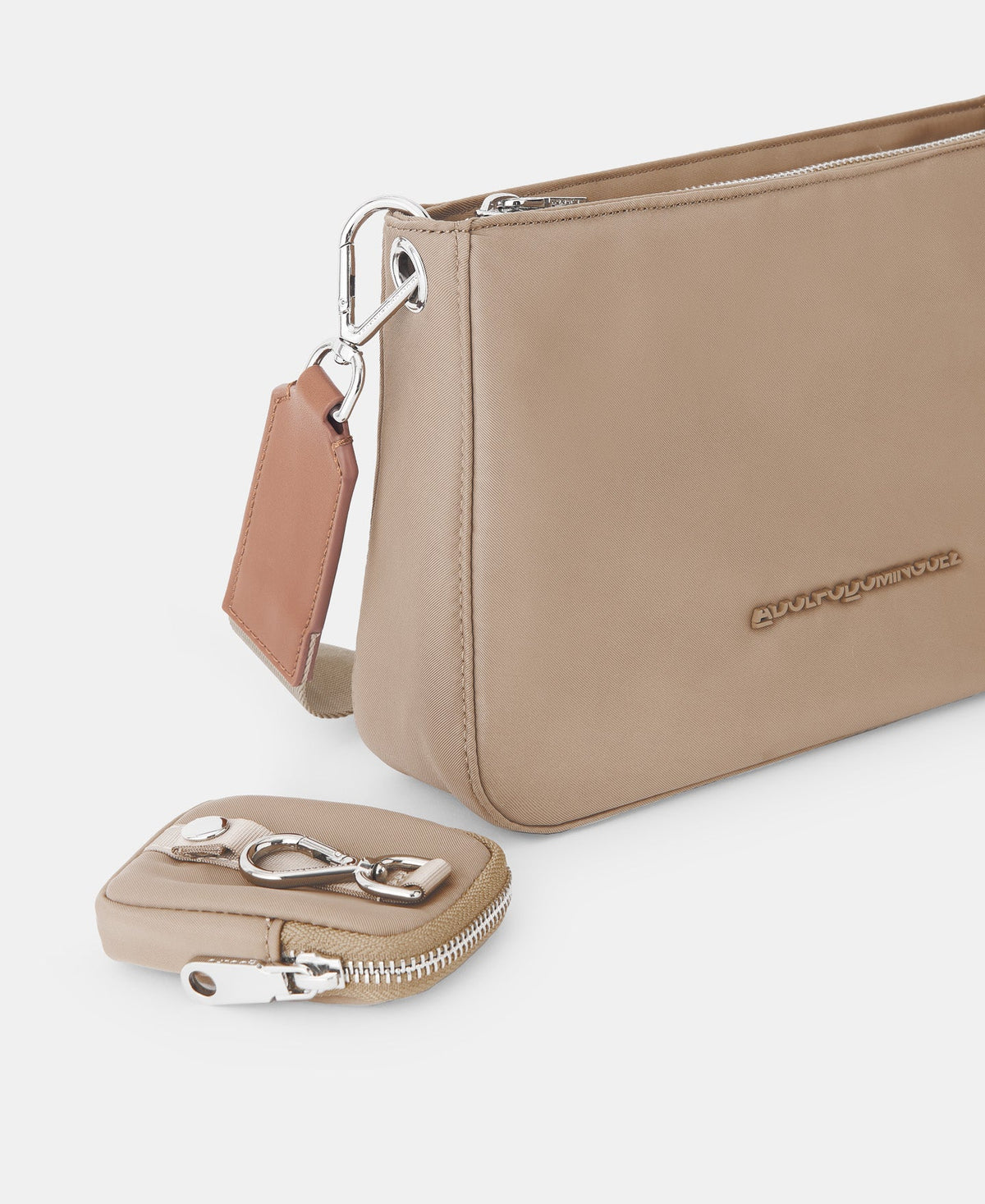 Beige Square Crossbody Bag With Zip Closure