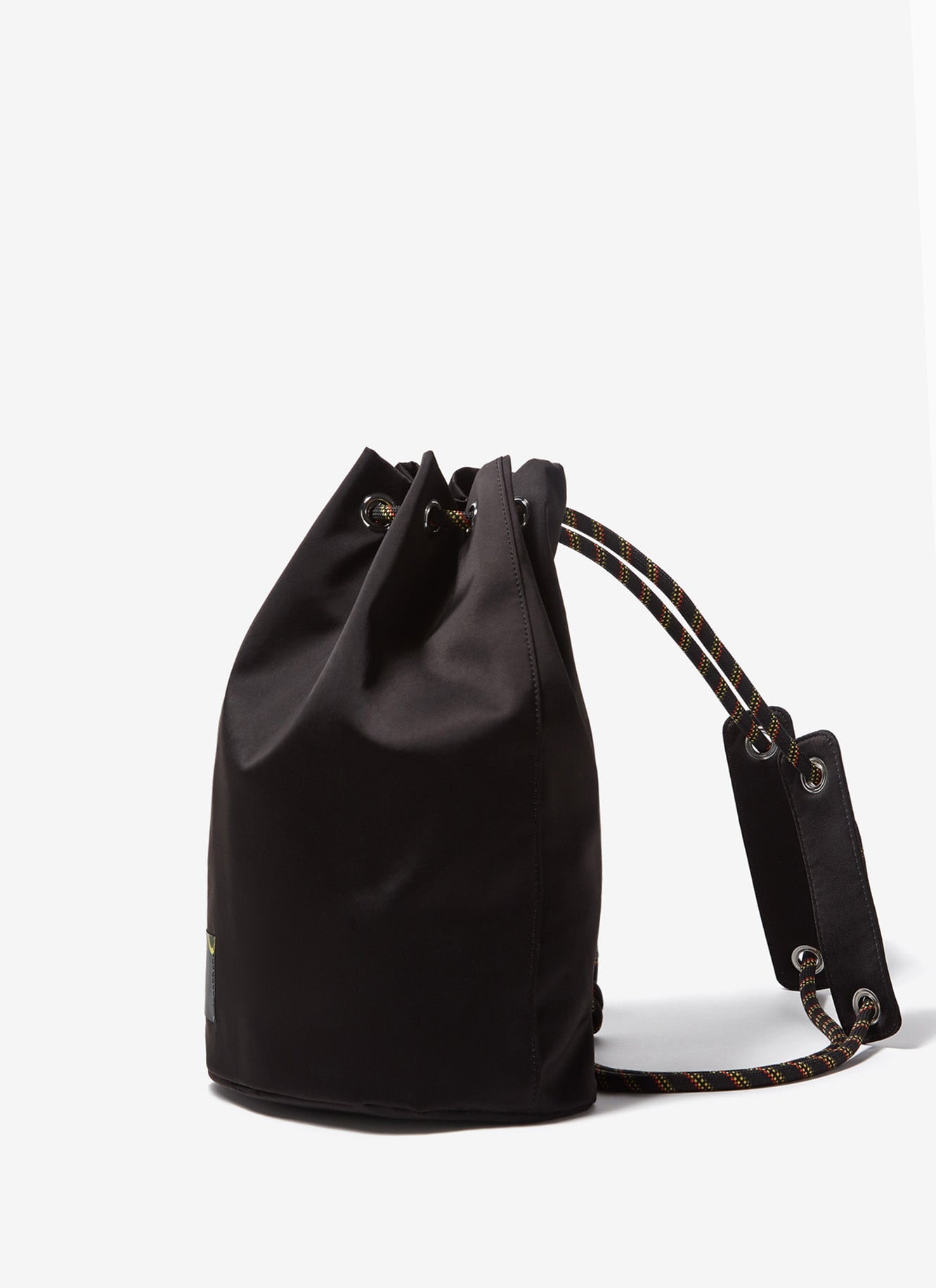 Black Nylon Drawstring Bag With Cord Straps