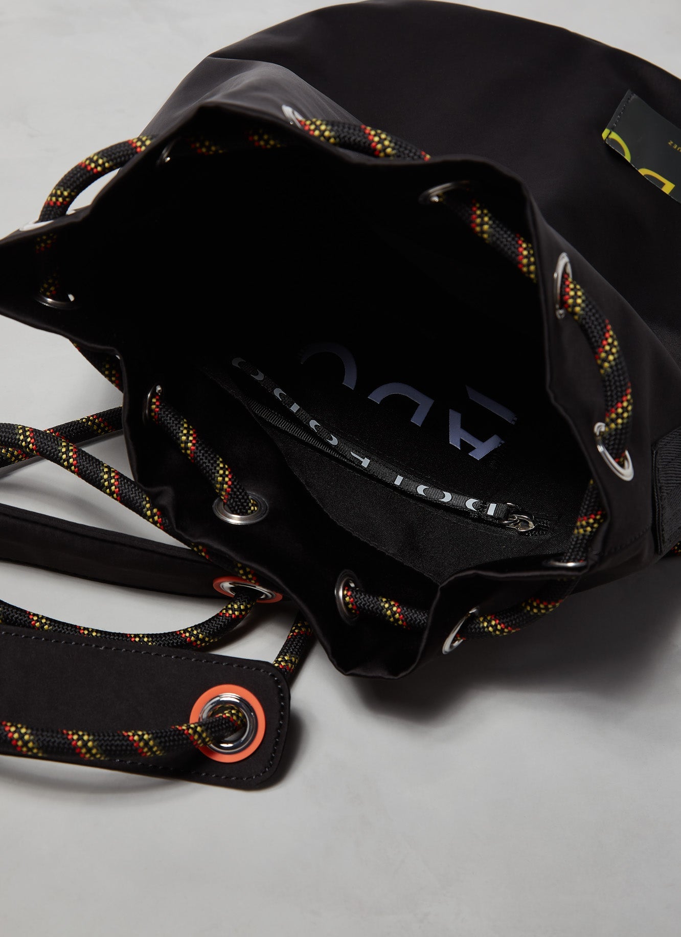 Black Nylon Drawstring Bag With Cord Straps