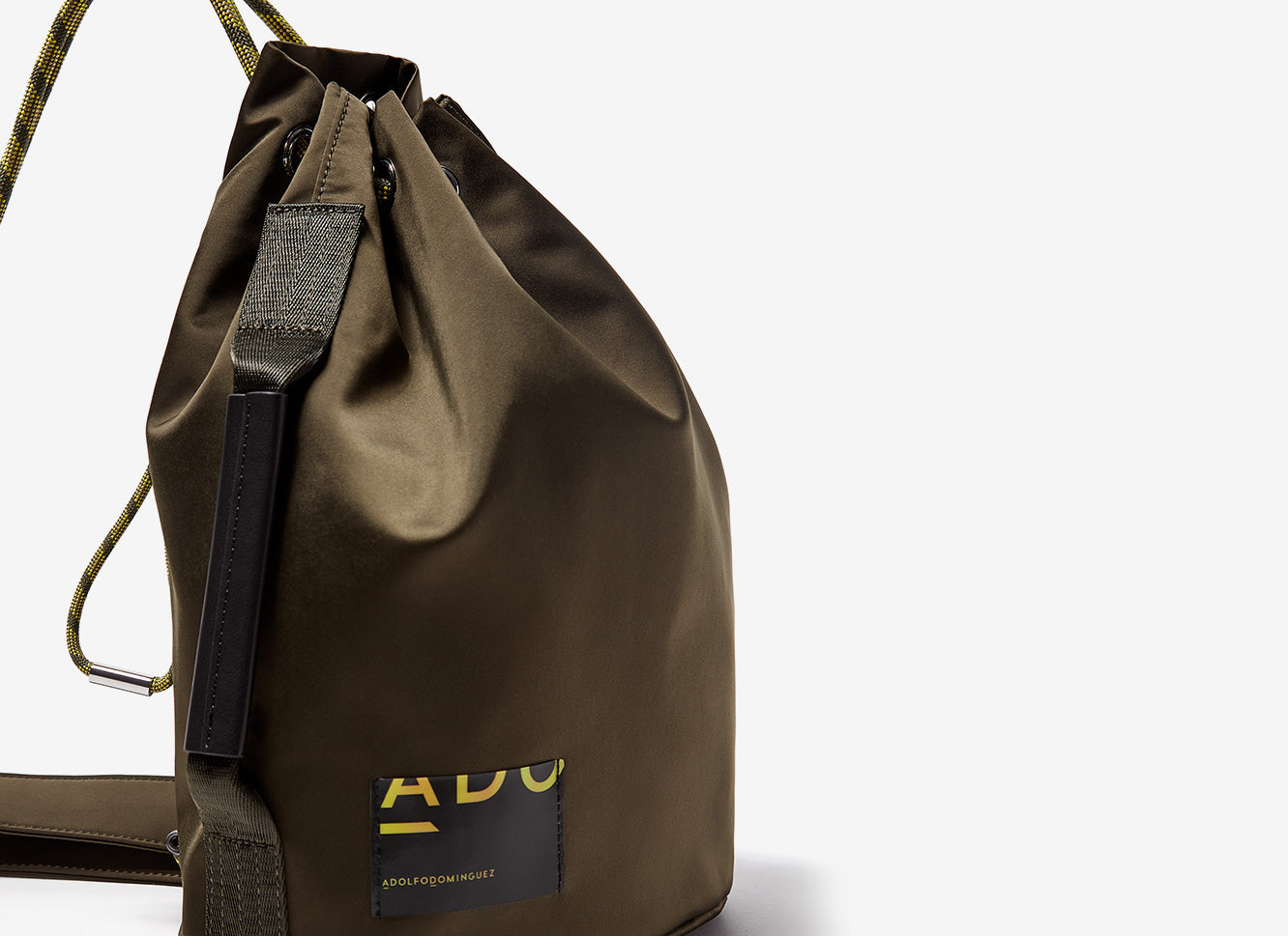 Green Nylon Drawstring Bag With Cord Straps