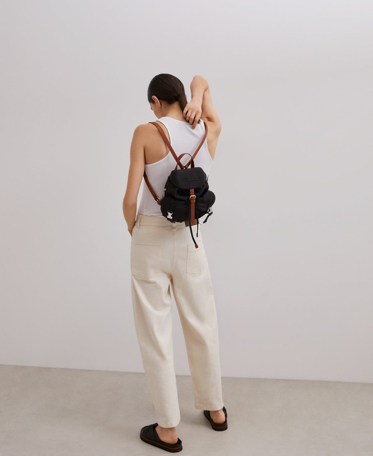 Black Nylon Double Pocket Backpack